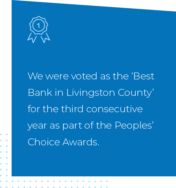 We were voted as the ‘Best Bank in Livingston County’ for the third consecutive year as part of the Peoples’ Choice Awards.